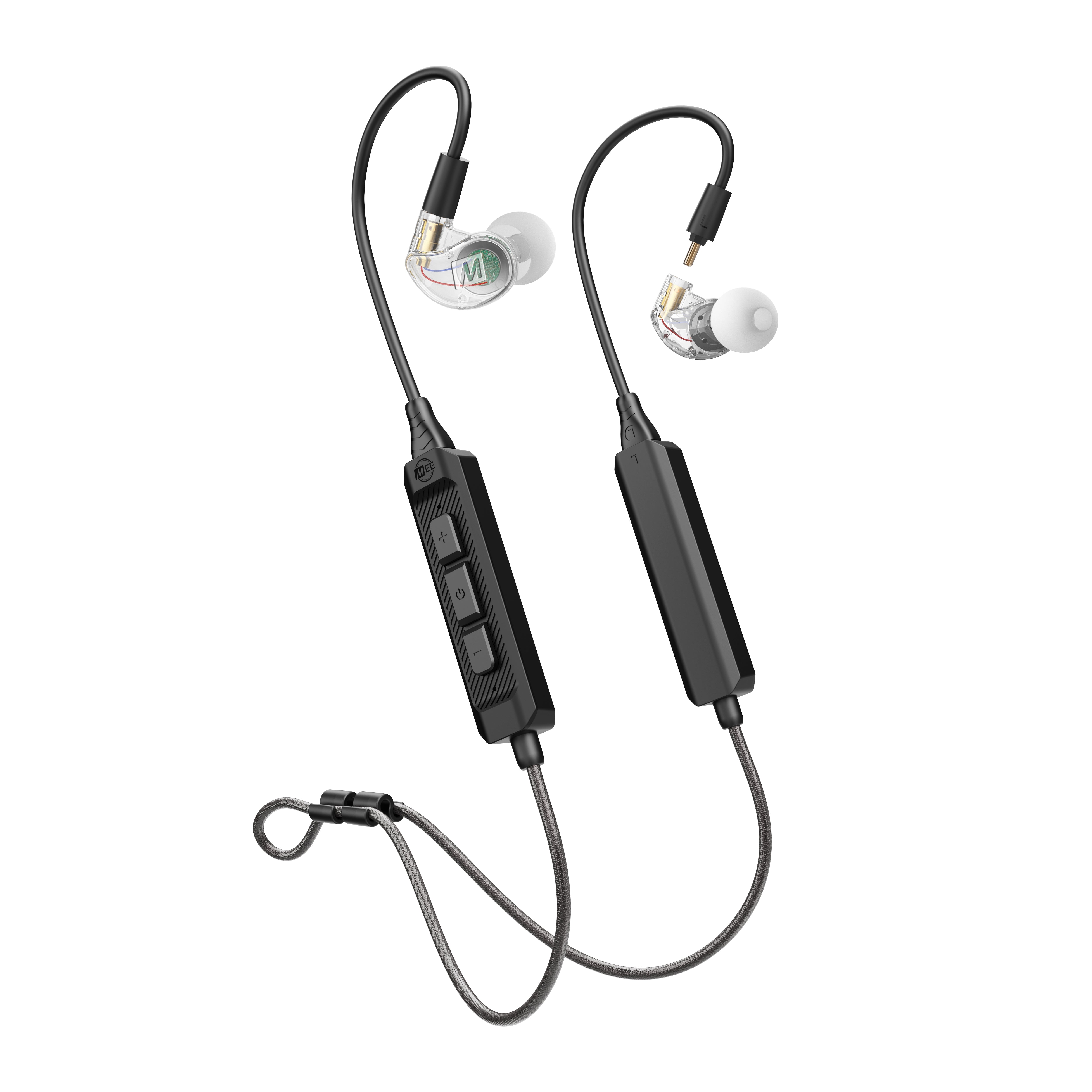 MEE audio M6 PRO Musicians' In-Ear Monitors Wired + Wireless Combo Pack: Includes IEMs, 2 Audio Cables and BT3 Hi-Res Bluetooth Audio Adapter w/aptX, LDAC, Auracast Support, & Built-In Headset (Clear)