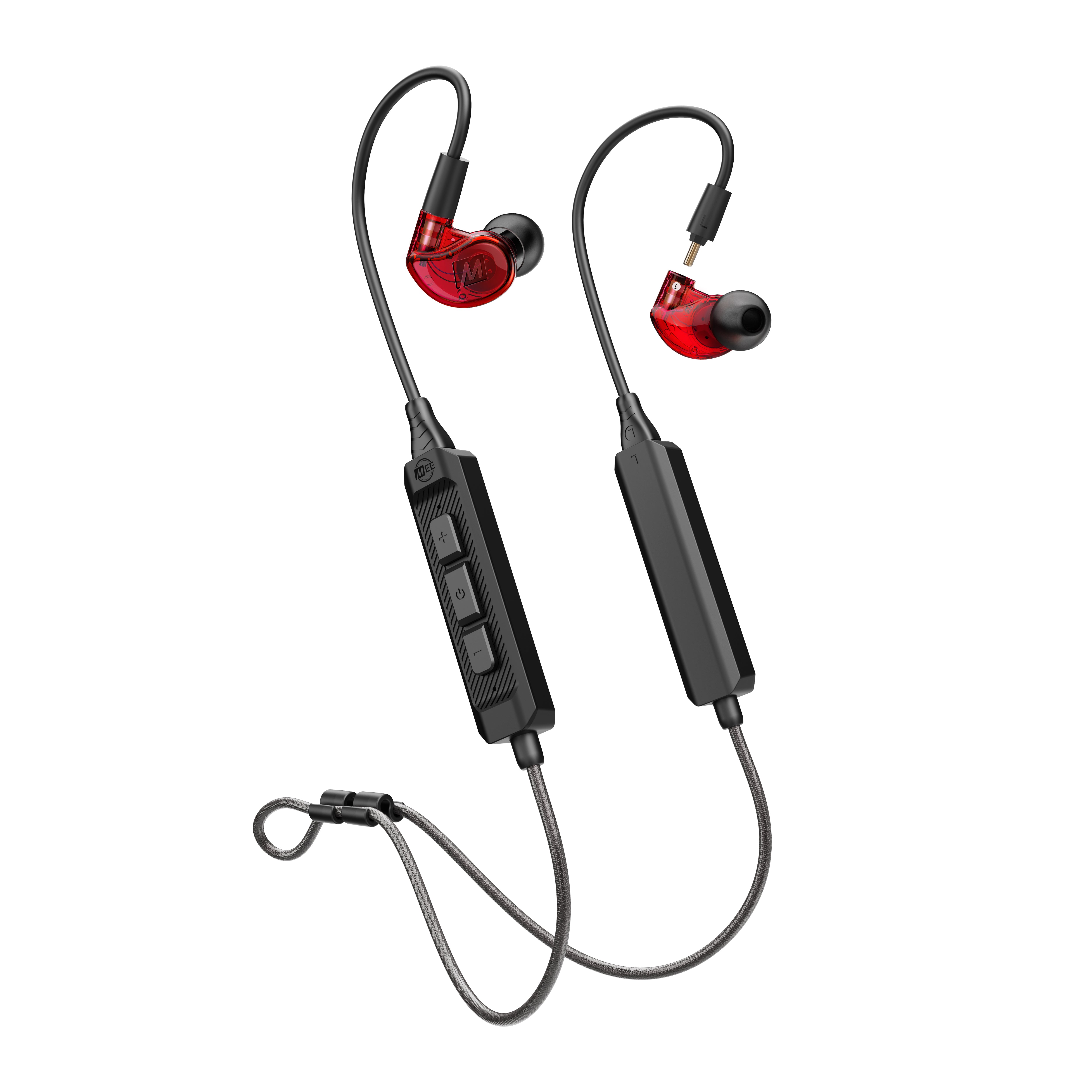 MEE audio M6 PRO Musicians' In-Ear Monitors Wired + Wireless Combo Pack: Includes IEMs, 2 Audio Cables and BT3 Hi-Res Bluetooth Audio Adapter w/aptX, LDAC, Auracast Support, & Built-In Headset (Red)