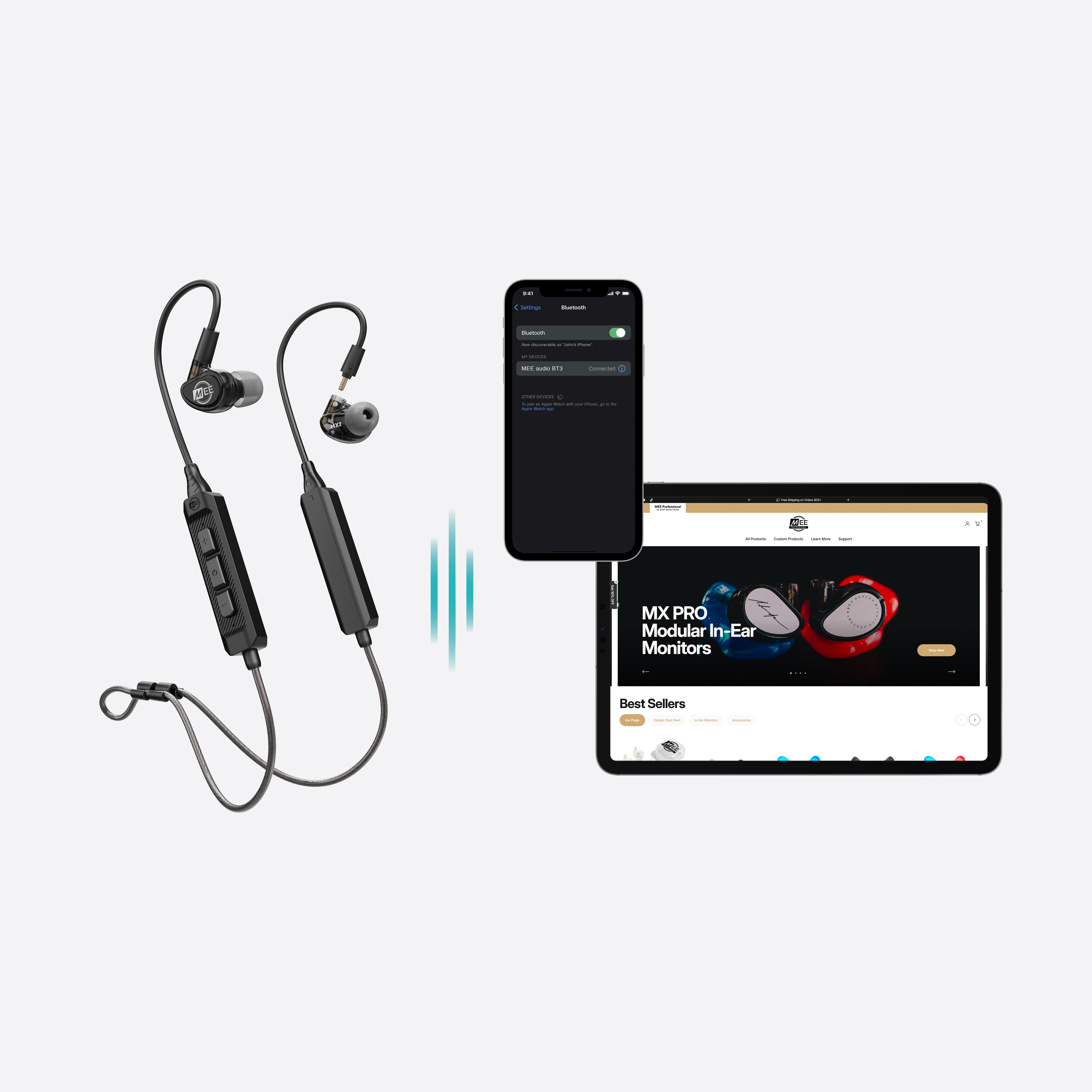 Bluetooth Multipoint functionality for MX2 PRO Musicians' In-Ear Monitors: Wired + Wireless Combo Pack with BT3 Bluetooth adapter lets you stay connected to two devices - such as your phone and tablet - simultaneously.