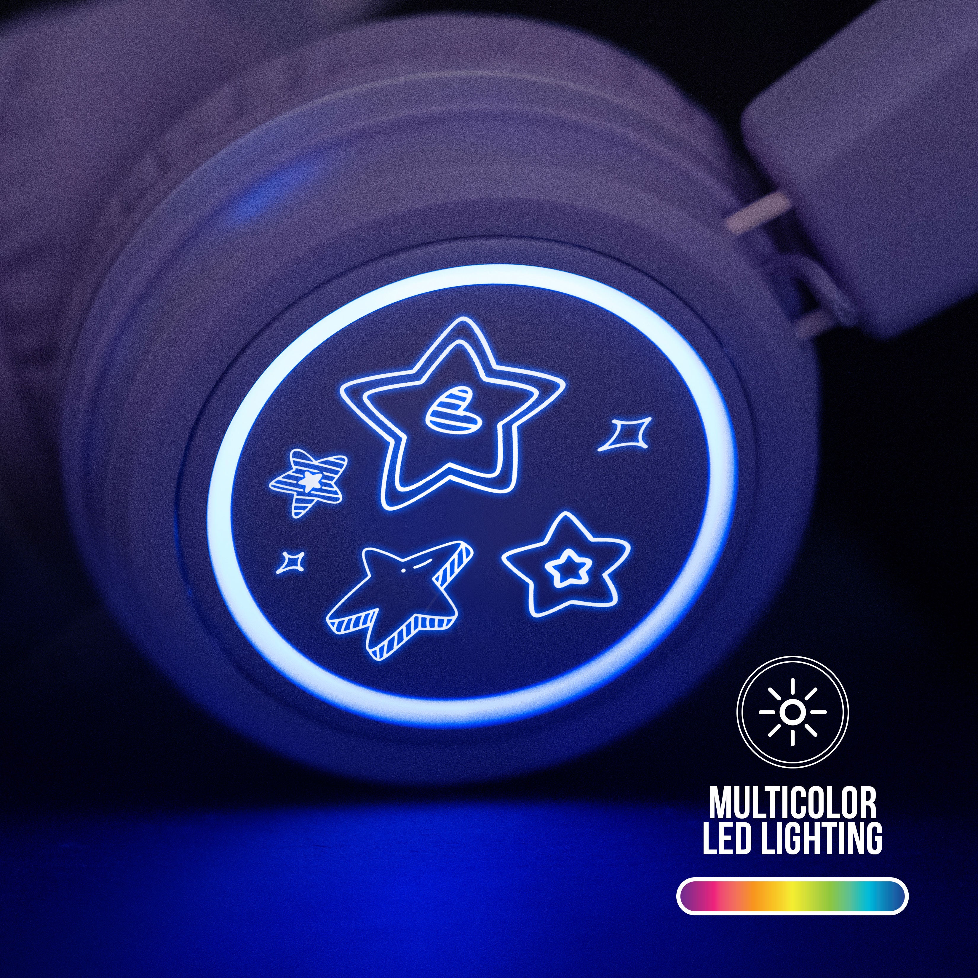Multicolor LED lights with 8 colors and patterns illuminate the graphics on each ear cup with no batteries required, giving each KidJamz headphone a vibrant look that’s hard for kids to resist and easy for parents to love!