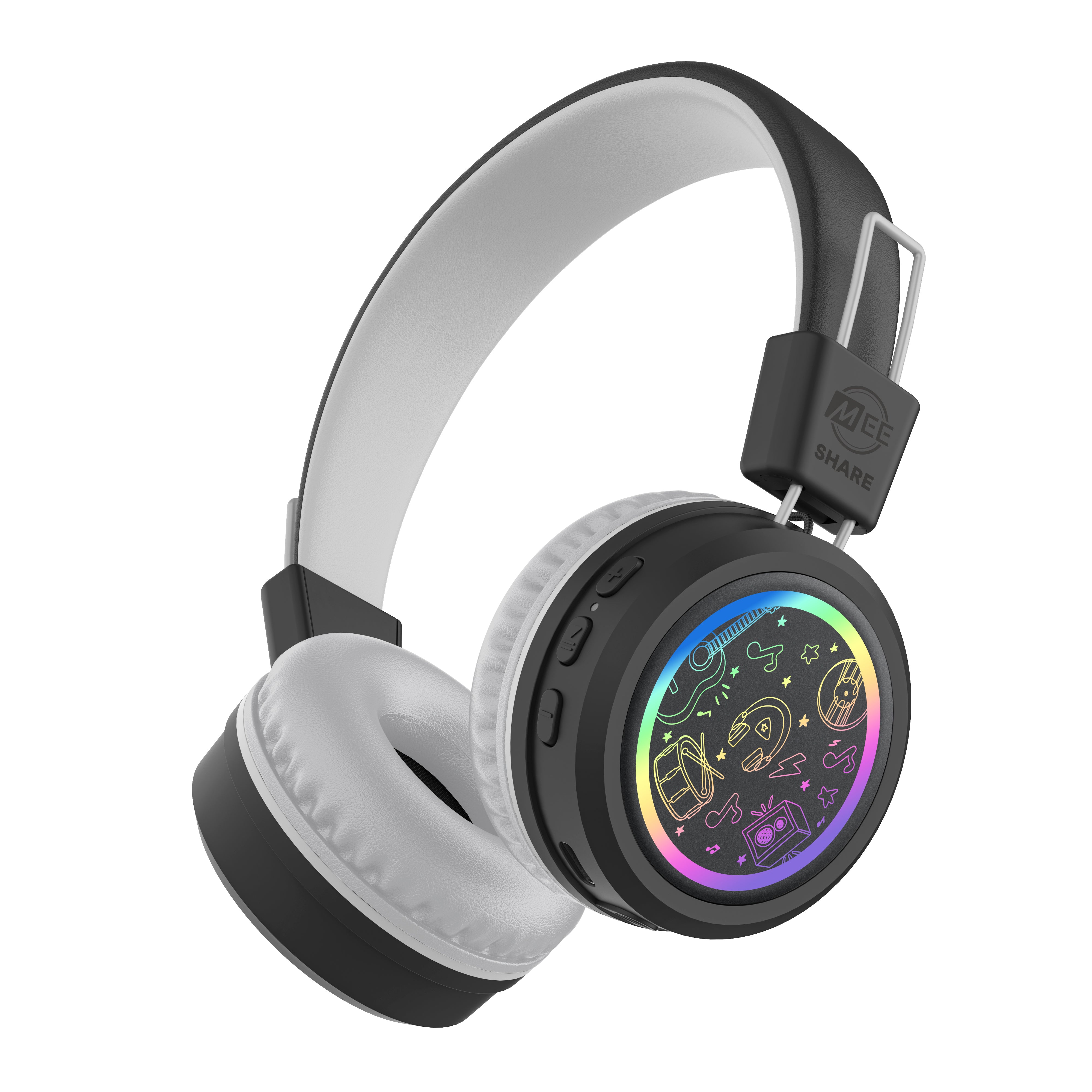 MEE audio KidJamz Share Bluetooth Headphones for Kids with Wireless Audio Sharing, LED Lights, 85dB Volume Limiter, Microphone, 40h battery; Childrens Headset for School/iPhone/iPad/Tablet