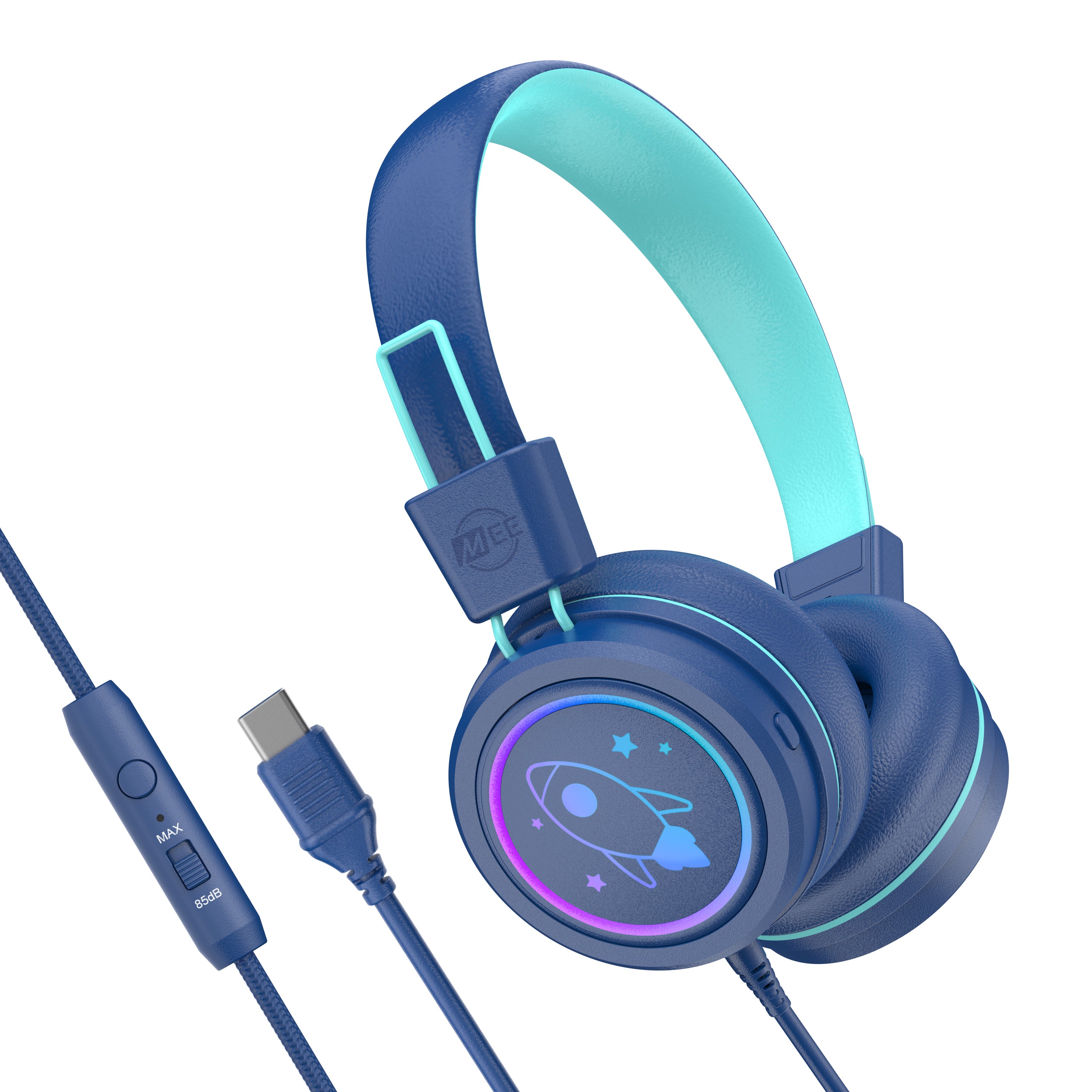Image of KidJamz KJ55 Safe Listening USB-C Headphones for Kids with LED Lights.