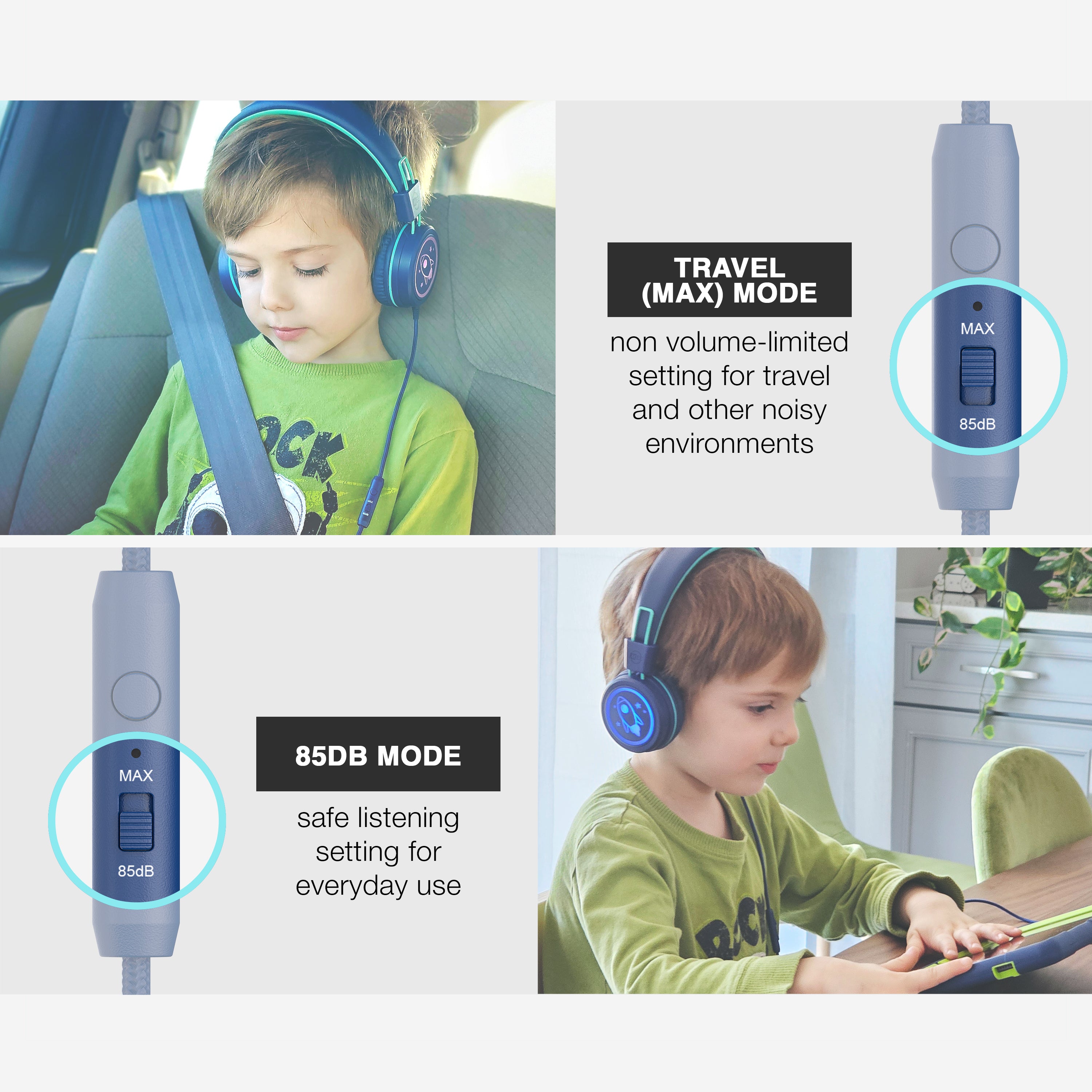 MEE audio KidJamz headphones utilize a built-in volume limiter to help keep young ears safe and build healthier listening habits.