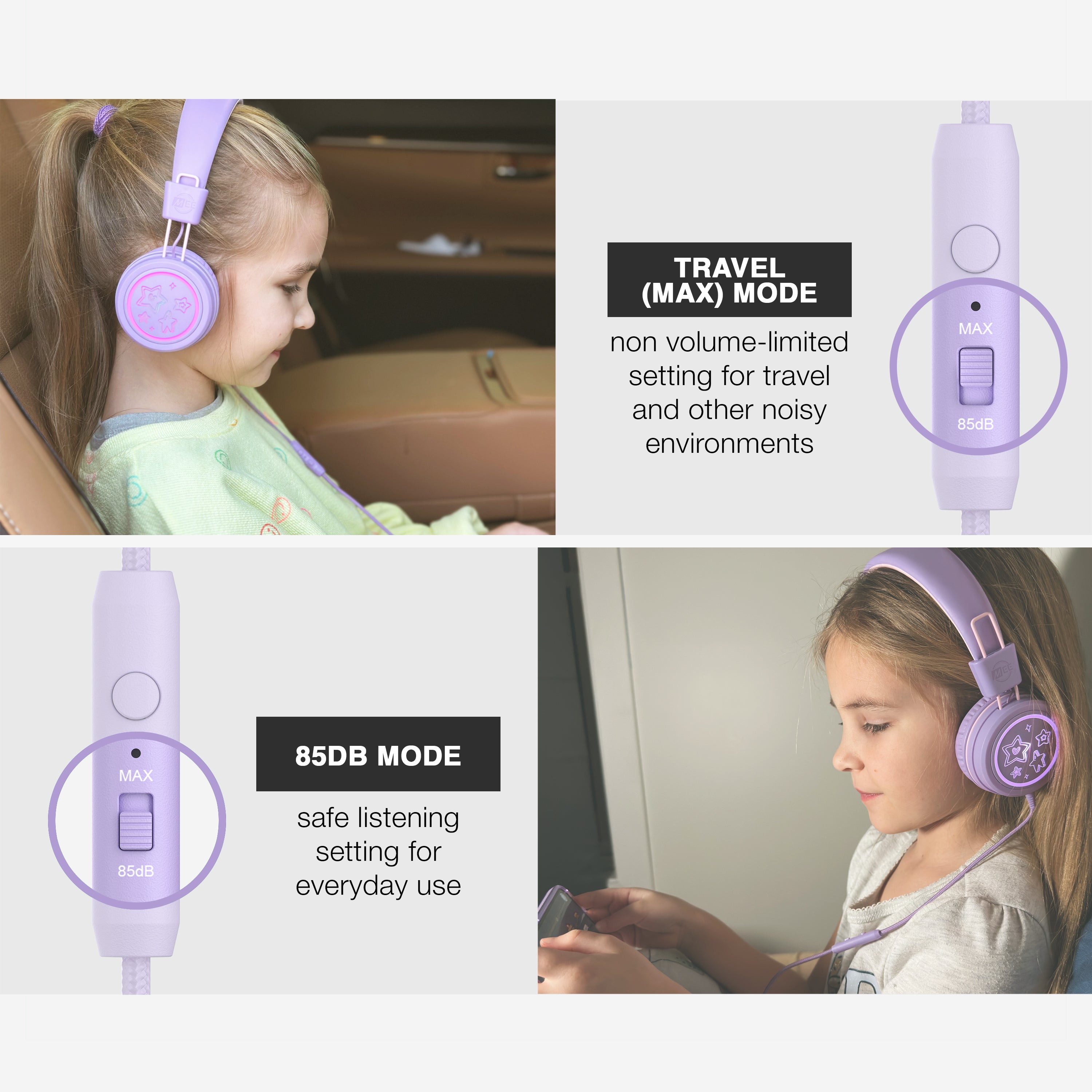 MEE audio KidJamz headphones utilize a built-in volume limiter to help keep young ears safe and build healthier listening habits.