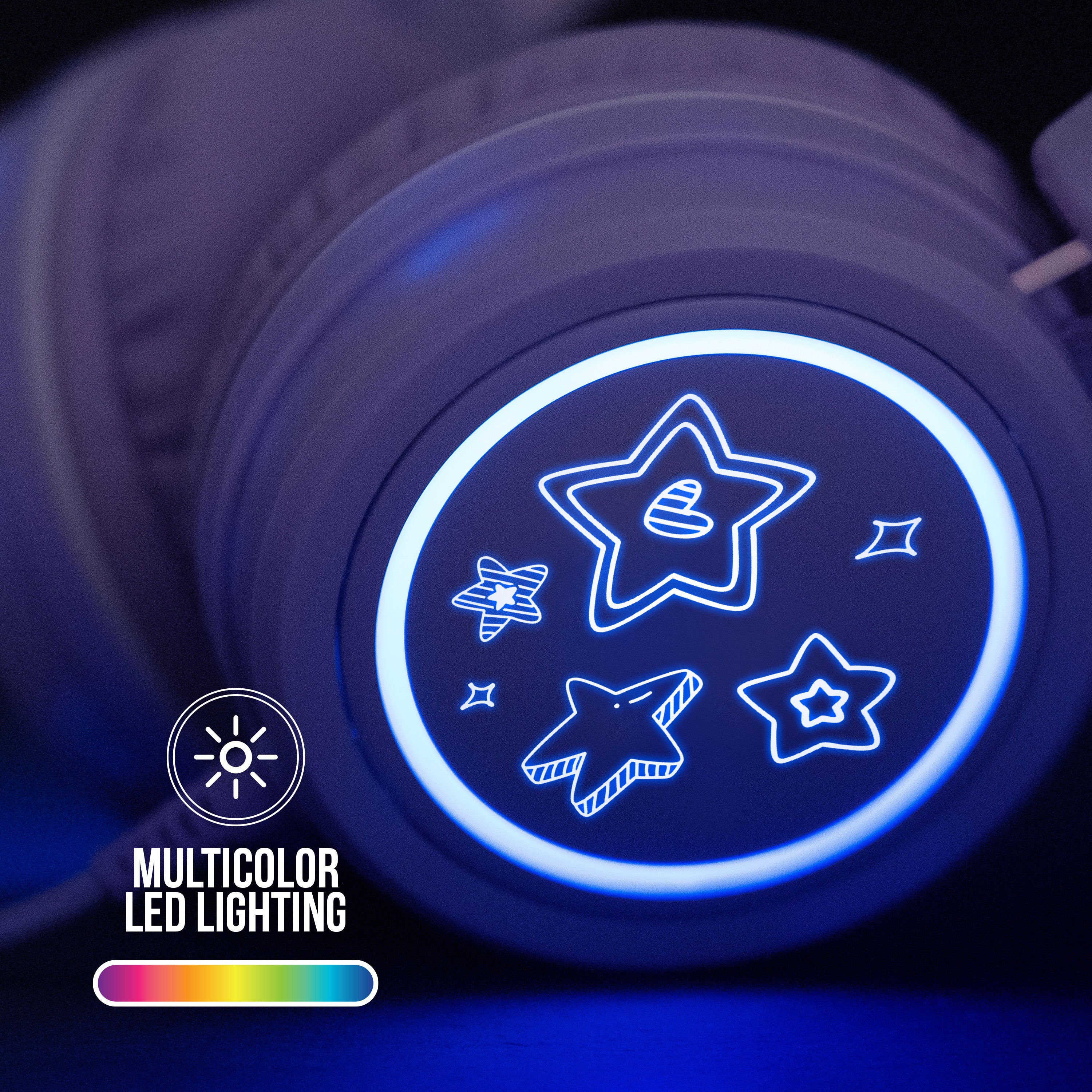Multicolor LED lights with 8 colors and patterns illuminate the graphics on each ear cup with no batteries required, giving each KidJamz headphone a vibrant look that’s hard for kids to resist and easy for parents to love!