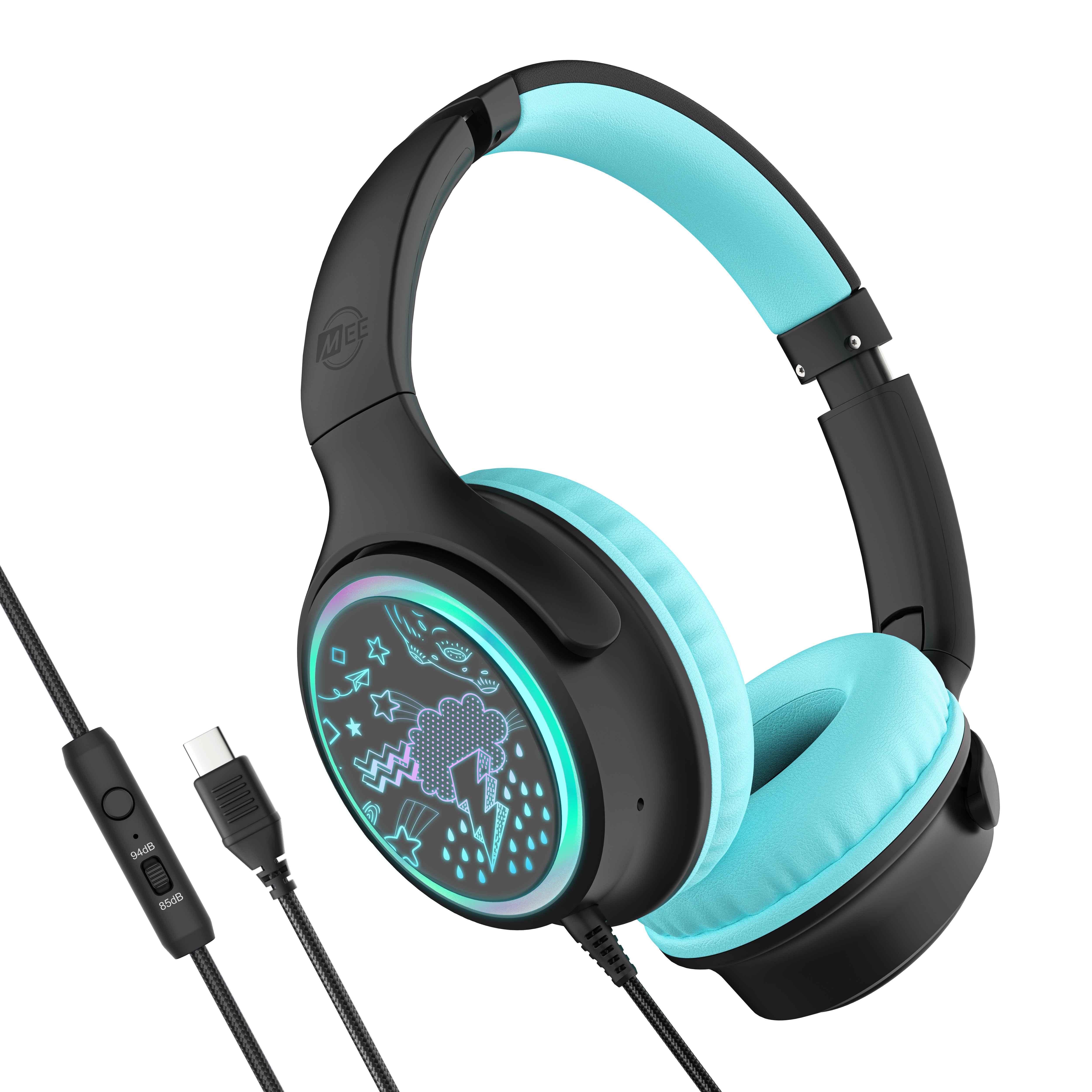 KidJamz KJ65U Safe Listening USB-C Over-Ear Headphones for Kids with LED Lights (USB Type C)
