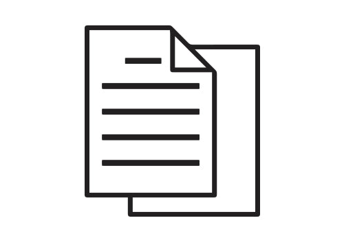 A simple icon representing two overlapping documents or pages with lines of text, depicted in a minimalistic, black-and-white style.