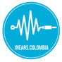 A blue circular logo featuring a white graphic of a pulse line connected to an audio jack, with the text "inears.colombia" at the bottom.