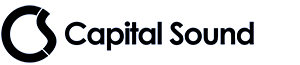 Logo of "capital sound" featuring a bold, stylized letter c connected to the words "capital sound" in sleek, modern font.
