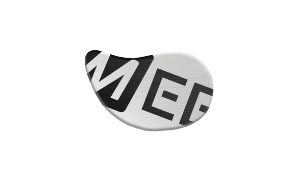 A graphic design of an abstract shape with a black and white pattern that spells out "meta" across its surface.