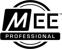 Logo of mee professional featuring stylized black text and circular design elements, with the letter "m" prominently displayed in the center.