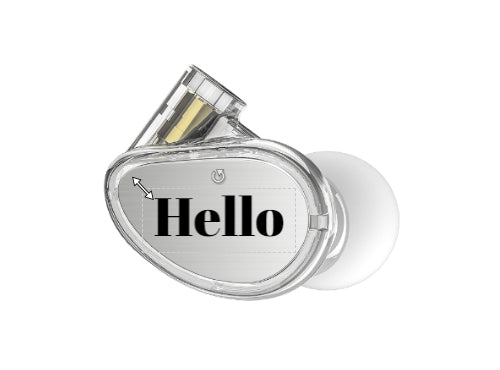 A transparent speech bubble-shaped container with a white cap, featuring the word "hello" in bold black letters on a white background inside.