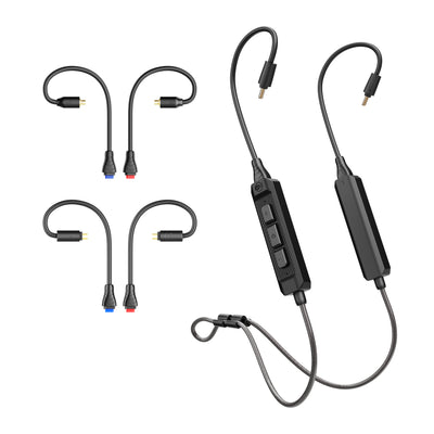 MEE audio BT3 Bluetooth Wireless Adapter Cable for In-Ear Monitors - includes MMCX, 2-pin (0.78mm) & DC connectors for wide IEM compatibility; Bluetooth 5.4, aptX HD, aptX adaptive, LDAC, Auracast