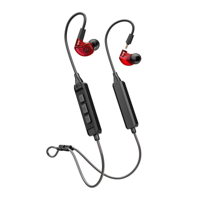 Red M6 PRO Musicians' In-Ear Monitors and a BT3 Hi-Res Bluetooth Audio Adapter on a white background