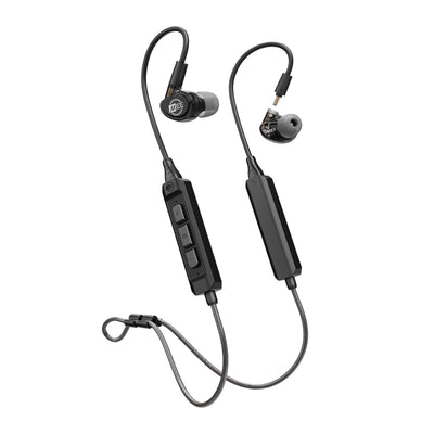 Black MX1 PRO Musicians' In-Ear Monitors attached to a BT3 Hi-Res Bluetooth Audio Adapter w/aptX, LDAC 