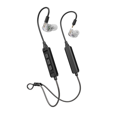 Clear MX3 PRO Musicians' In-Ear Monitors attached to a BT3 Hi-Res Bluetooth Audio Adapter w/aptX, LDAC