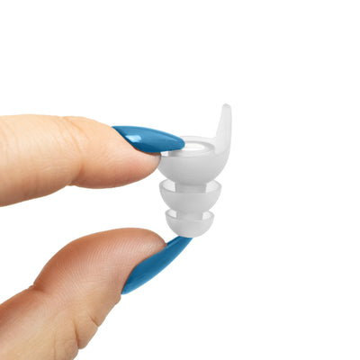 Hand holding a Clear Universal-Fit High Fidelity Earplug