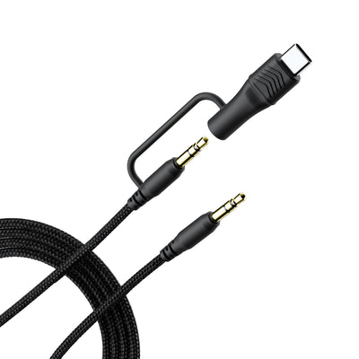 2-in-1 AUX Cable: 3.5mm Stereo Audio Cord with USB-C Adapter