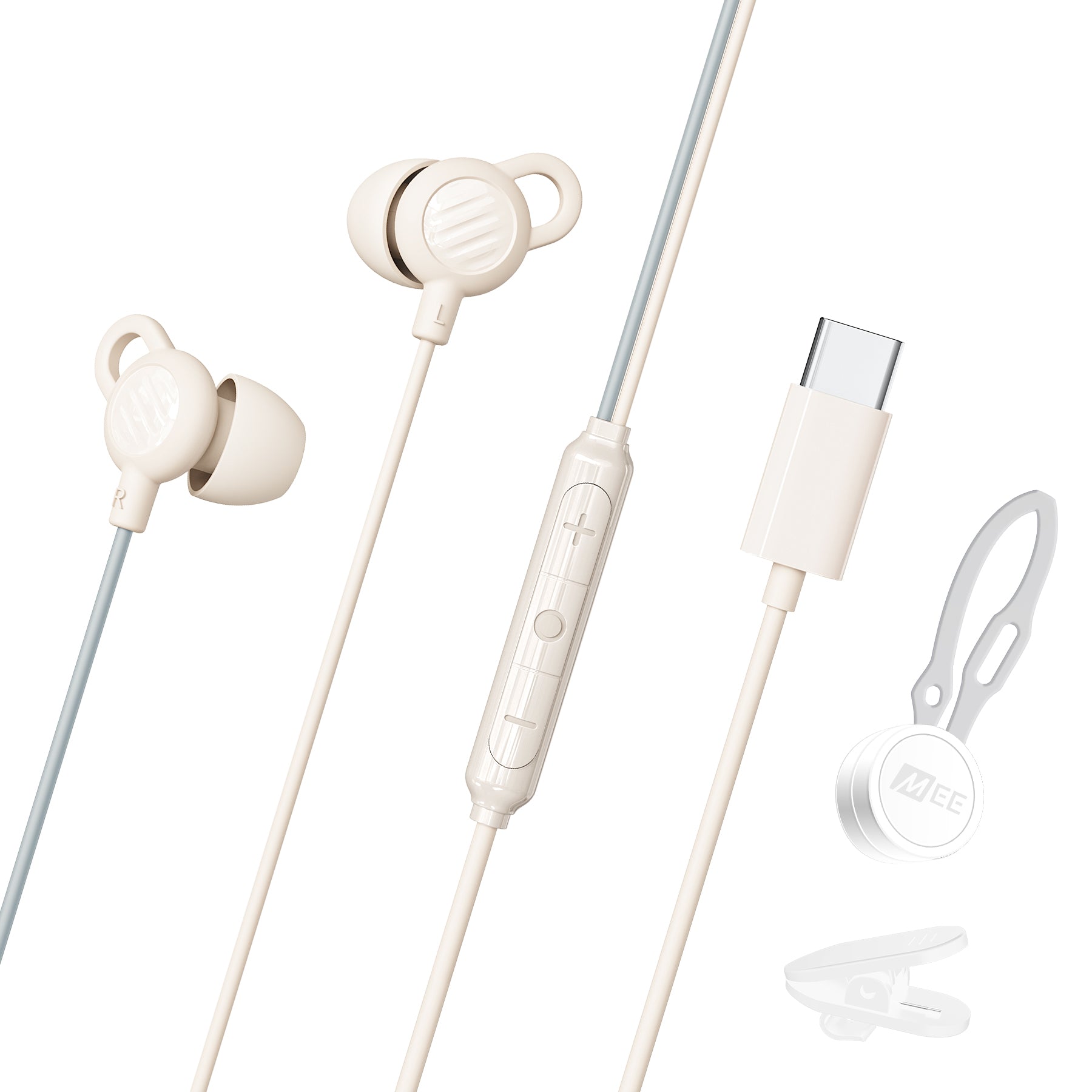 SleepTones USB-C Wired Silicone Sleeping Earbuds with Built-In Mic & Volume Controls (USB Type C Plug)