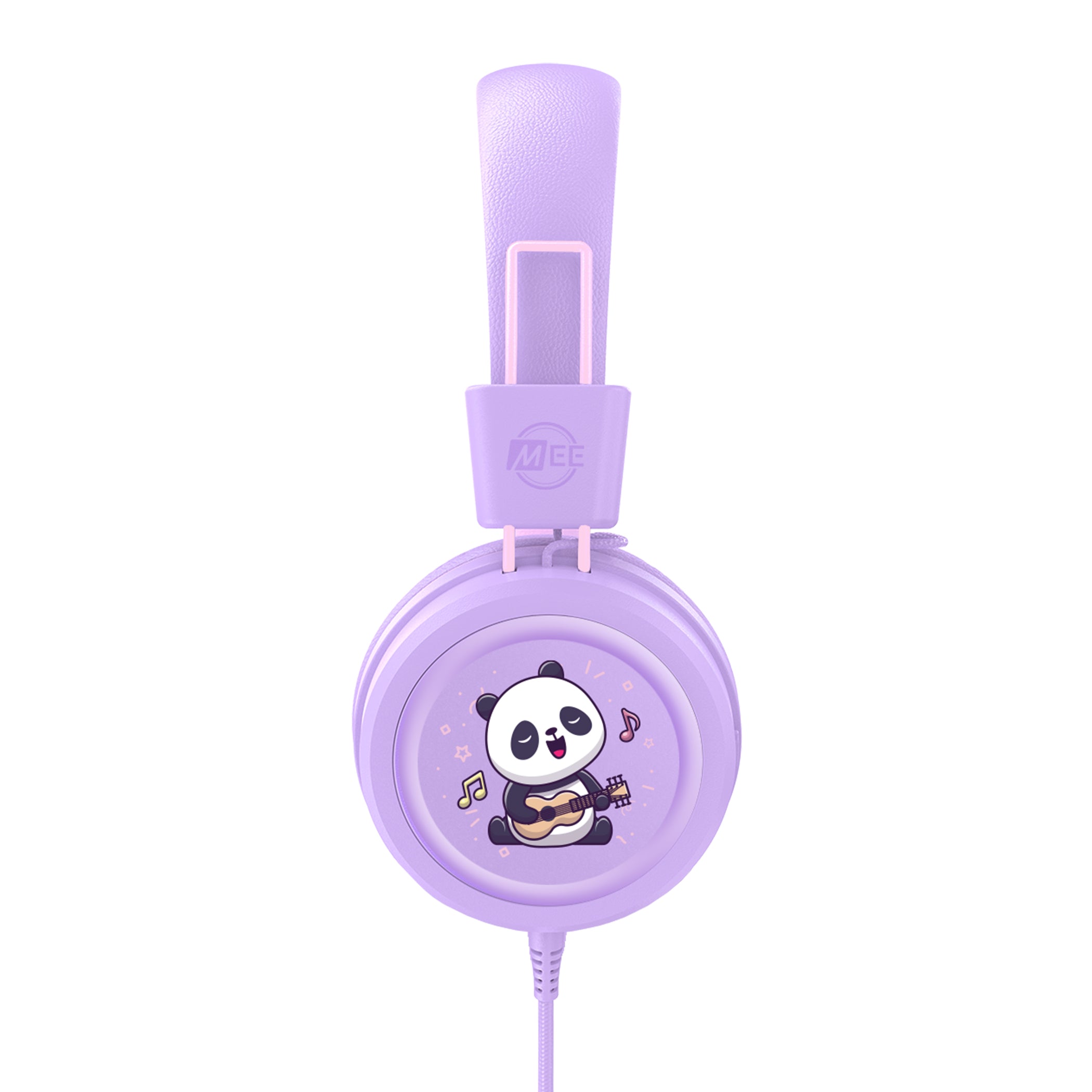 Lavender KidJamz KJ55AUX children's headphones with a color  panda design on a white background

