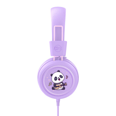 Lavender KidJamz KJ55AUX children's headphones with a color  panda design on a white background

