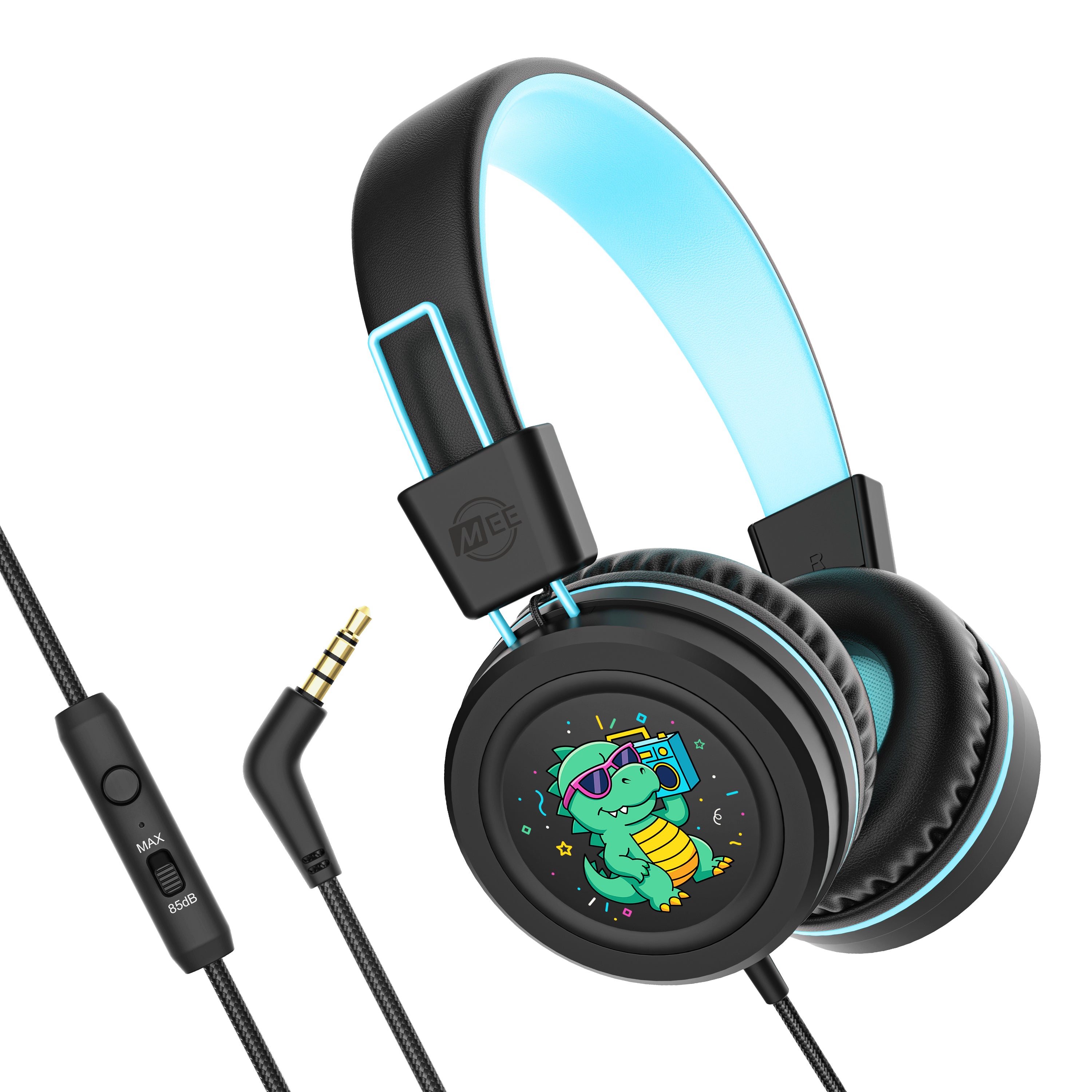 MEE audio KidJamz KJ55 Wired Children’s Headphones with 3.5mm Plug, Colorful Graphics, Volume Limiter & Microphone, Adjustable On-Ear Kids Headset for Online Learning/School/Travel/Tablet