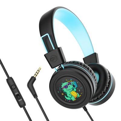 MEE audio KidJamz KJ55 Wired Children’s Headphones with 3.5mm Plug, Colorful Graphics, Volume Limiter & Microphone, Adjustable On-Ear Kids Headset for Online Learning/School/Travel/Tablet
