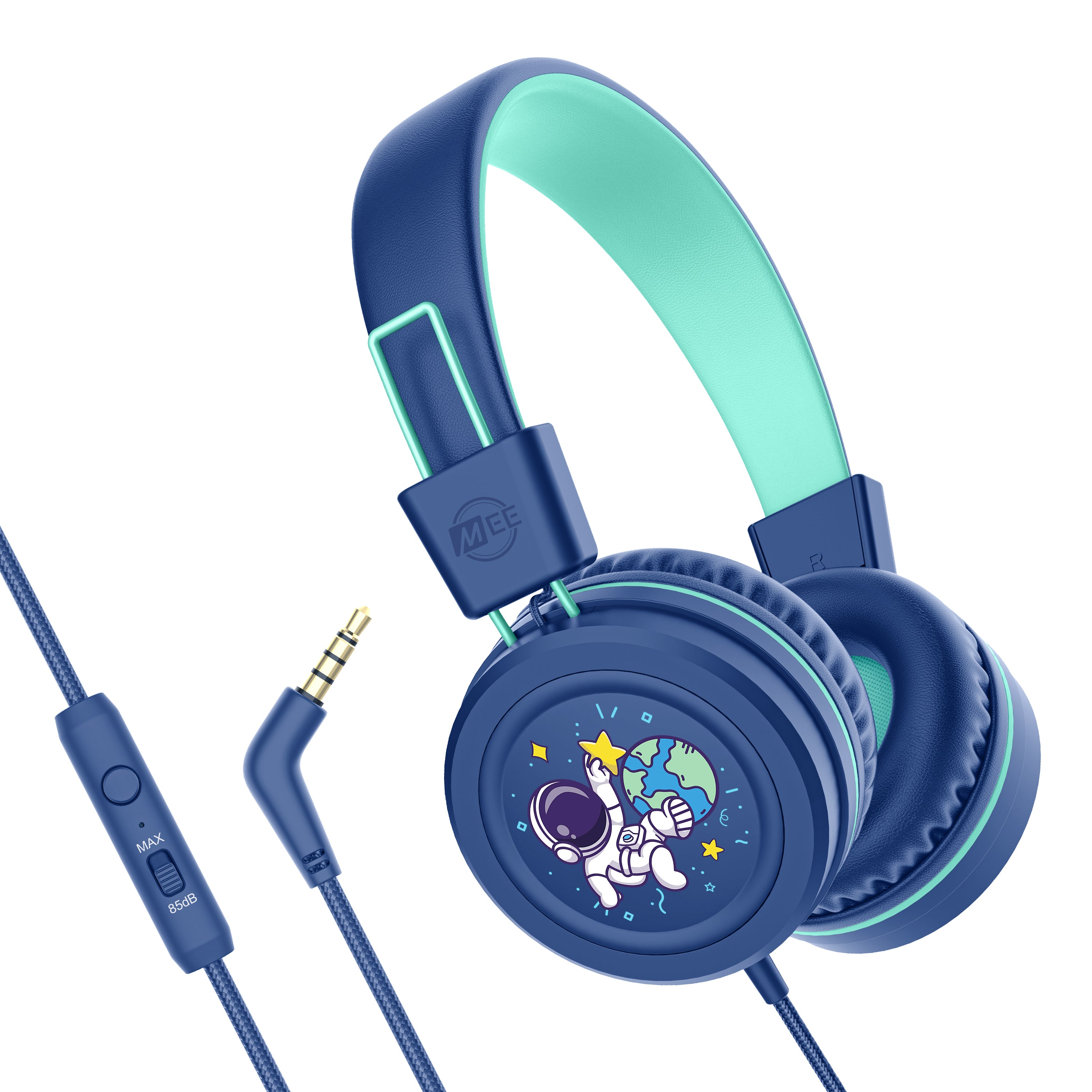 MEE audio KidJamz KJ55 Wired Children’s Headphones with 3.5mm Plug, Colorful Graphics, Volume Limiter & Microphone, Adjustable On-Ear Kids Headset for Online Learning/School/Travel/Tablet
