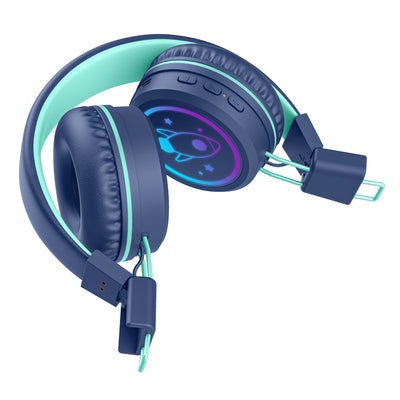 Image of MEE audio KidJamz KJ55BT Bluetooth Wireless Safe Listening Headphones for Children with LED Lights, 85dB Volume Limiter, Microphone, & 40h battery; Kids Headset for School / iPhone / iPad / Tablet