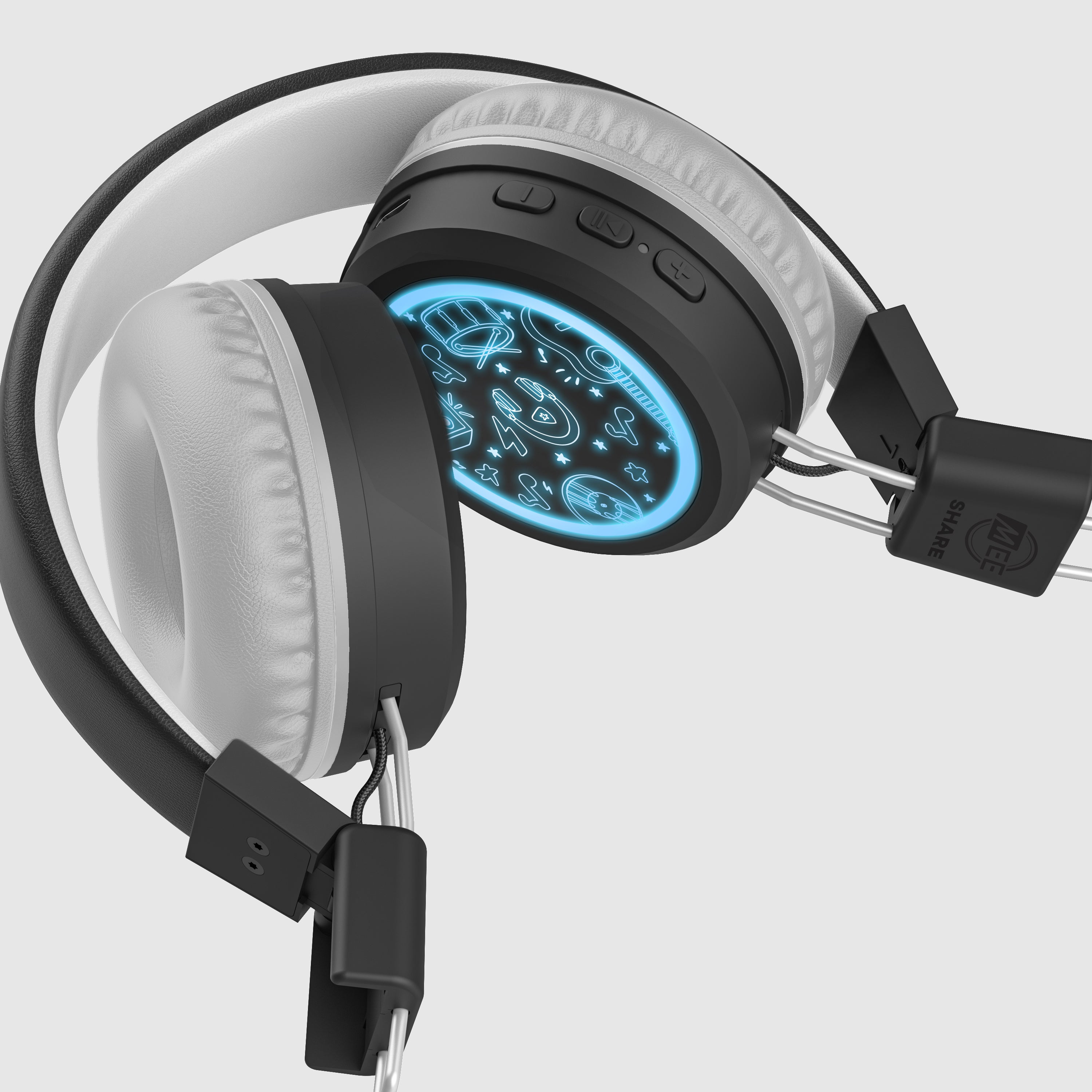 MEE audio KidJamz Share Bluetooth Wireless Headphones for Kids with Multipoint, LED Lights, 85dB Volume Limiter, Microphone, 40h battery; Childrens Headset for School/iPhone/iPad/Tablet