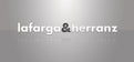 A stylized logo featuring the text "lafarga&herranz" in a modern, sans-serif font, displayed prominently in the center of a gray, textured background with a reflective effect.