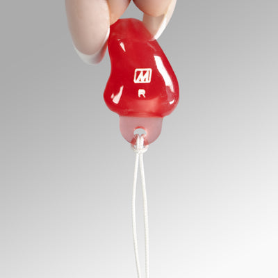 Red Custom Earplug connected to a Lanyard 