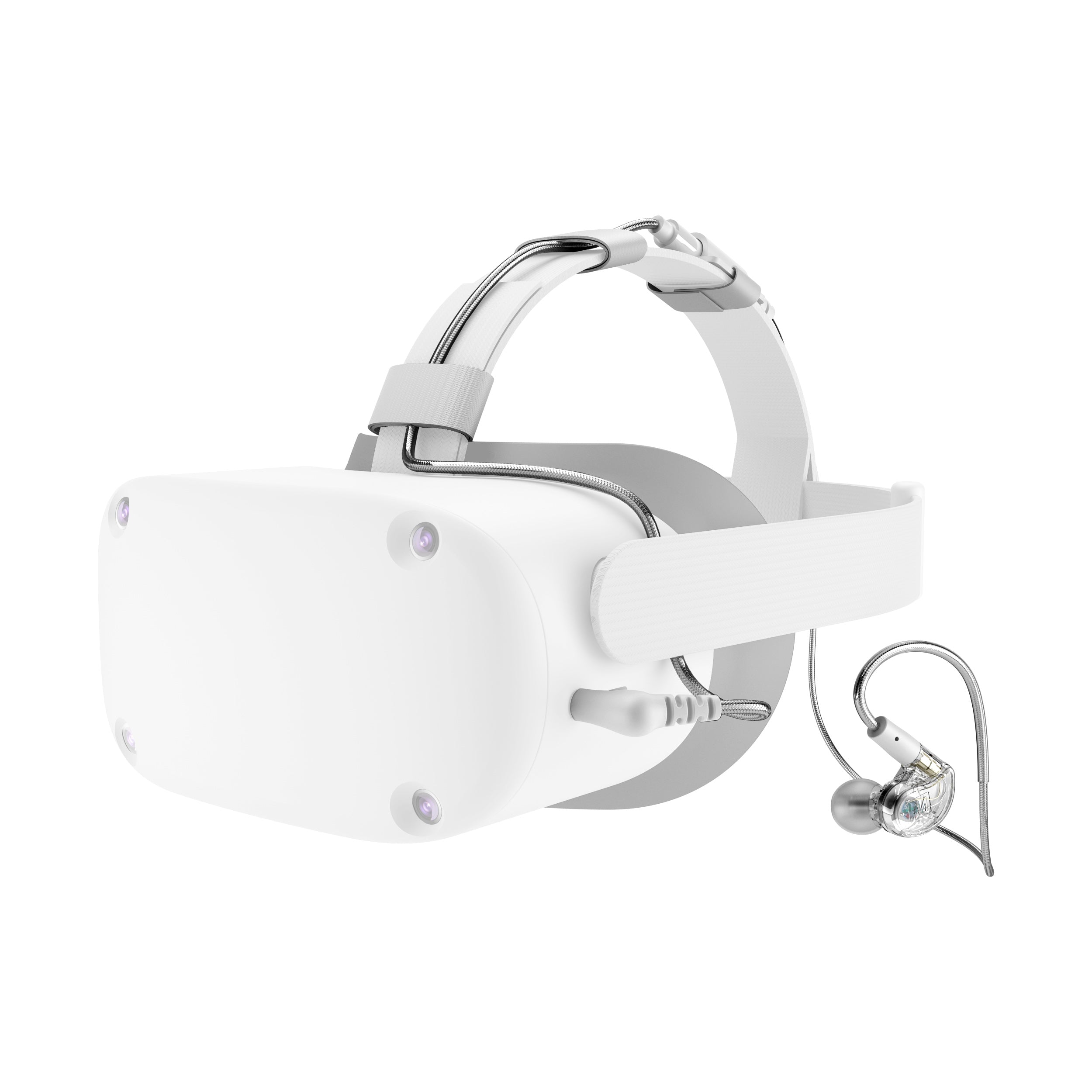 M6 VR Gaming In-Ear Headphones + Mounting System for Oculus Headsets on a white background