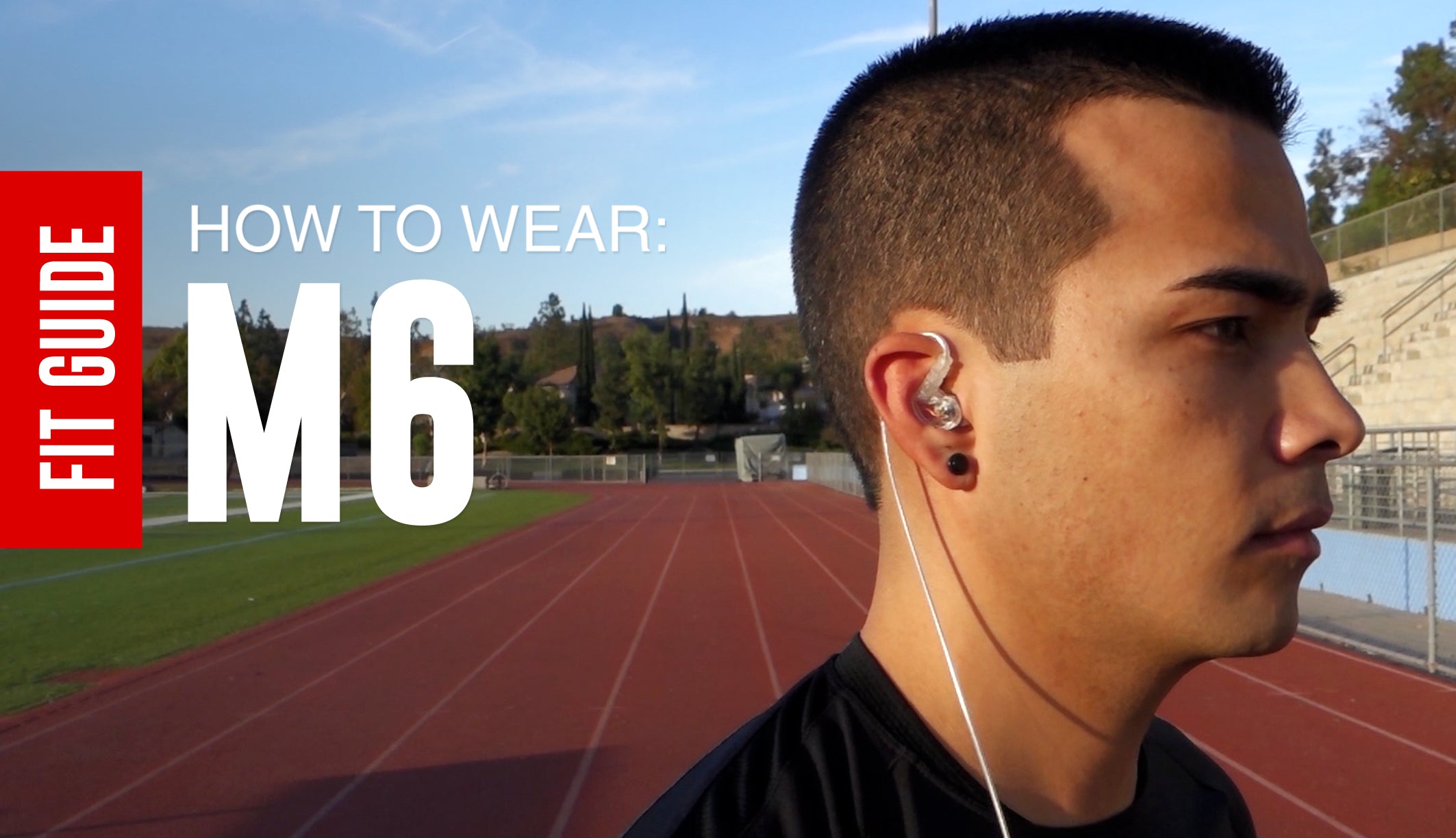 Load video: A close-up demonstration of a man selecting and installing a set of eartips, and then putting on the MEE audio M6 in-ear headphones