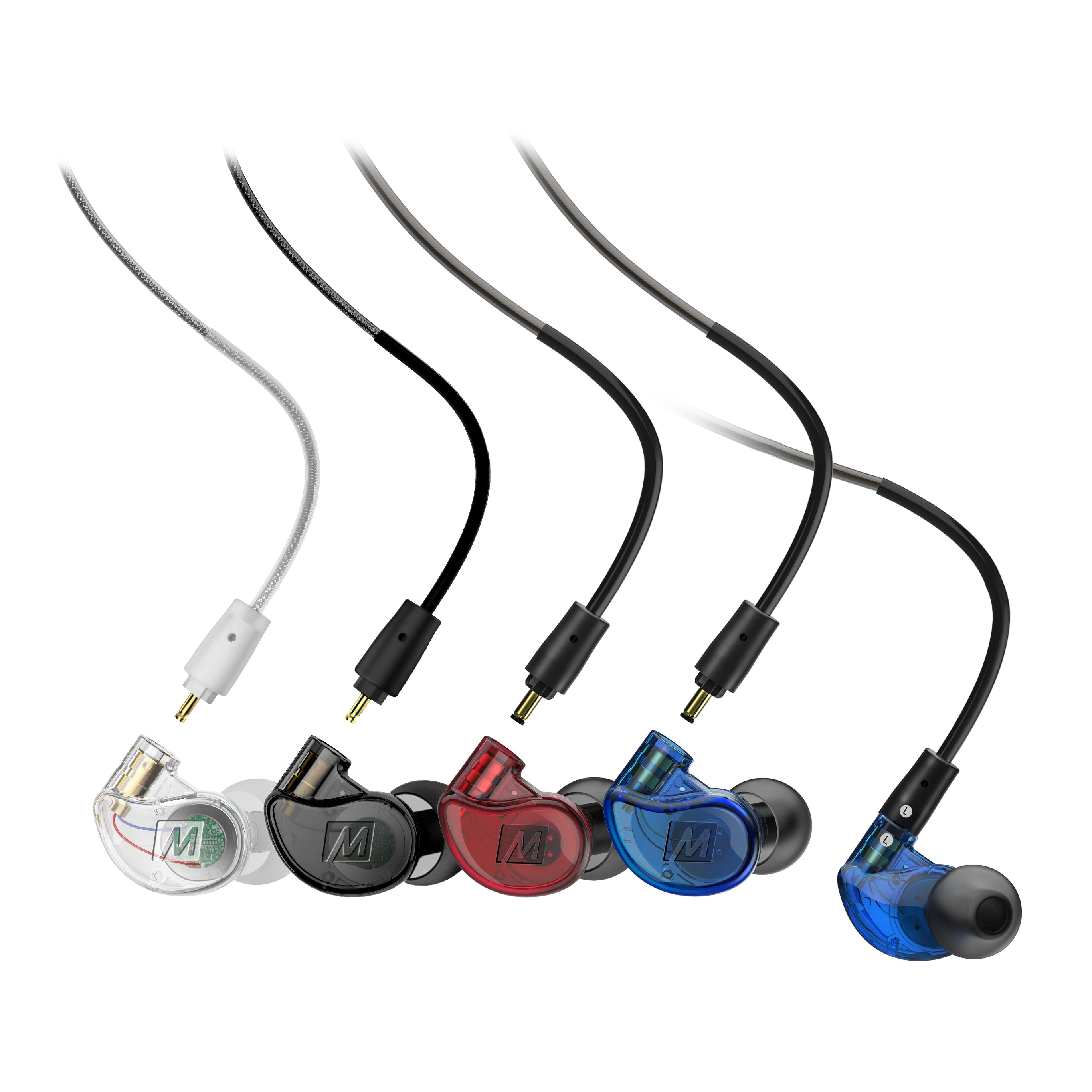 M6 PRO G2 earphones for musicians with different color options on a white background