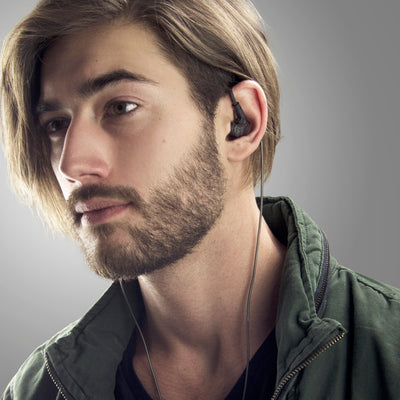 Man wearing black M6 PRO in-ear monitors