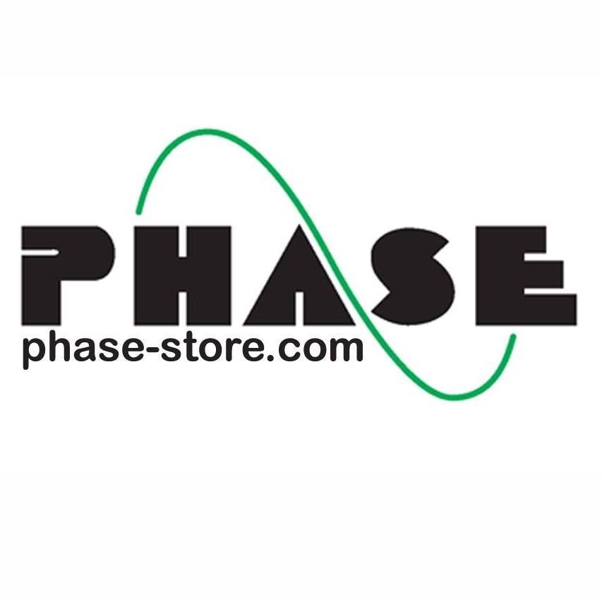 Logo of "phase" with black text and a green swoosh above and below, accompanied by the website "phase-store.com" in smaller letters.