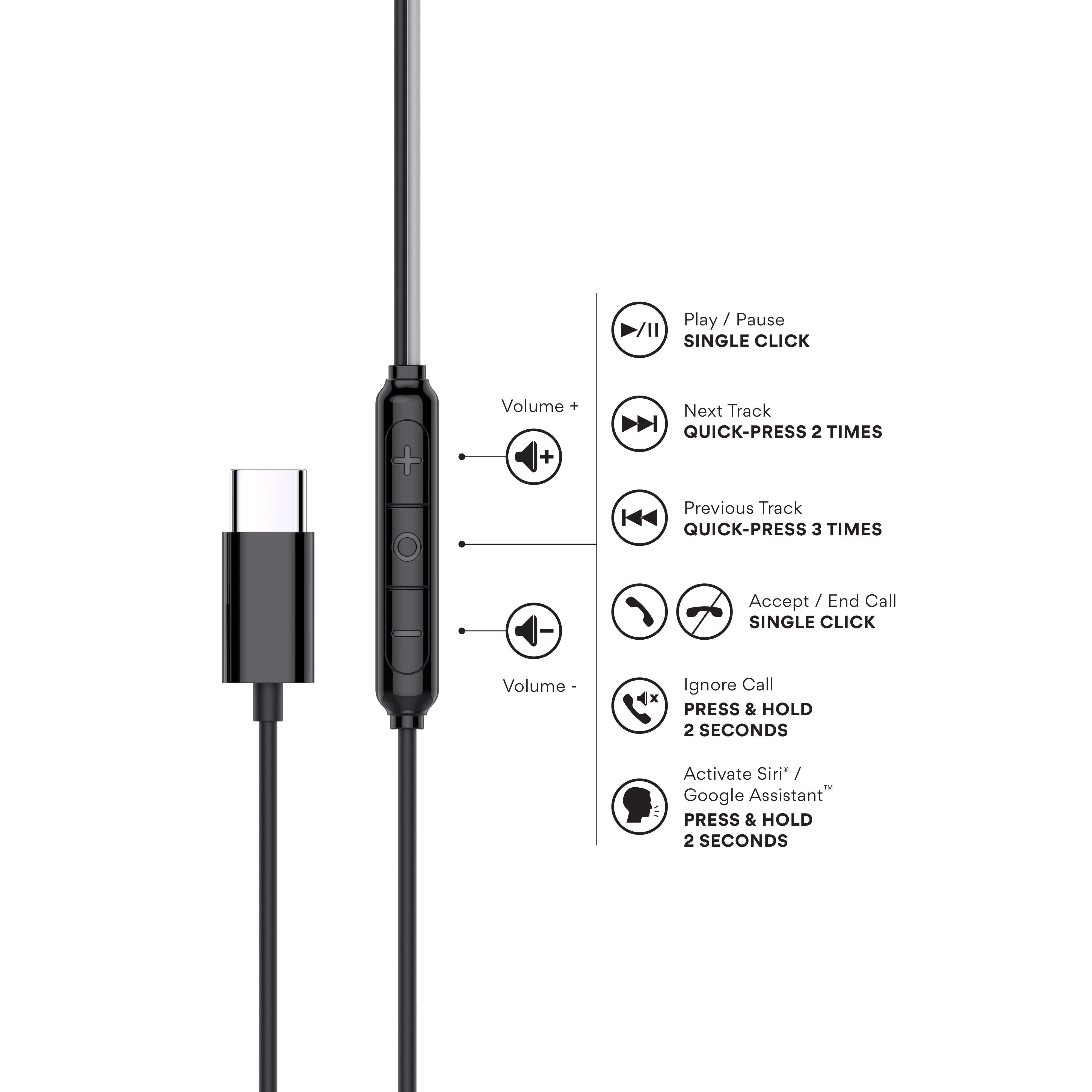 In-line Mic & Controls
Adjust volume, skip tracks, manage calls, and activate your voice assistant hands-free on any compatible device.