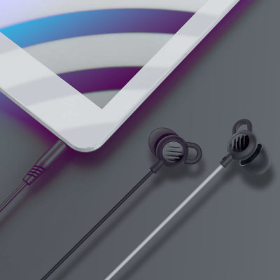 SleepTones plugged into a tablet with a 3.5mm audio jack.