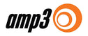 The logo of "amp3" featuring black stylized lower-case text alongside an orange circular design resembling a target or concentric circles.