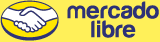 Logo of mercado libre featuring a handshake icon in white on a blue circle, with the name "mercado libre" in lowercase black letters on a yellow background.