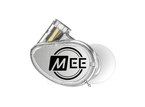 A transparent perfume bottle with a silver metallic finish and a bold black 'mgb' logo centered on the front. the bottle has a unique heart shape and a shiny metallic cap.