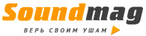 Logo of "soundmag" in orange and gray, featuring the text "Ð²ÐµÑ€ÑŒ ÑÐ²Ð¾Ð¸Ð¼ ÑƒÑˆÐ°Ð¼" which translates to "believe your ears" in russian.