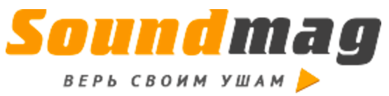 Logo of "soundmag" in orange and gray, featuring the text "Ð²ÐµÑ€ÑŒ ÑÐ²Ð¾Ð¸Ð¼ ÑƒÑˆÐ°Ð¼" which translates to "believe your ears" in russian.