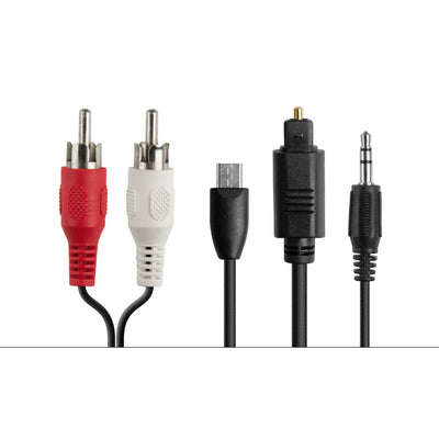 Image of audio and power cables for the Connect Bluetooth Audio Transmitter for TV.